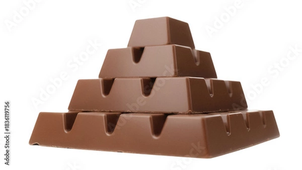 Obraz Delicious Toblerone chocolate pyramid isolated PNG, Swiss milk chocolate with honey and almond nougat on transparent background, sweet treat
