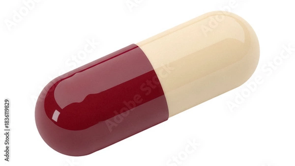 Obraz Two-tone capsule pill isolated PNG, pharmaceutical medication for health and wellness on transparent background