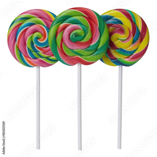 Fototapeta Colorful Spiral Lollipops on Sticks Against Transparent Background for Fun Treats