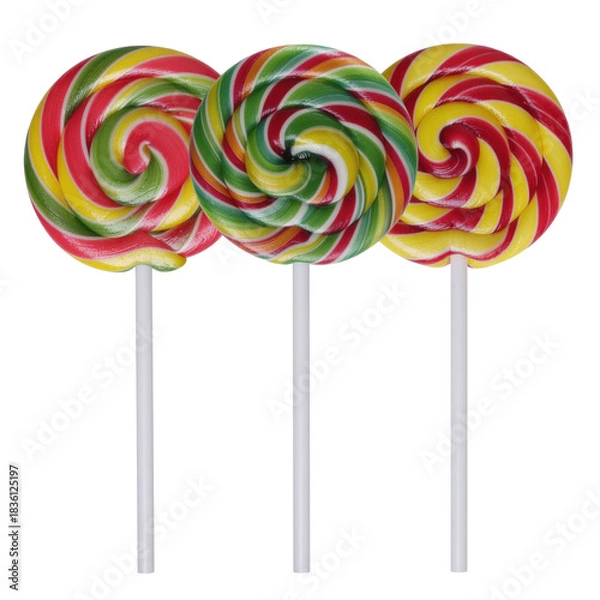 Fototapeta Colorful Spiral Lollipops on Sticks Set Against a Transparent Background