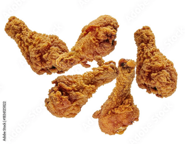 Fototapeta Deliciously Crispy Fried Chicken Drumsticks Piled Together Against Transparent Background