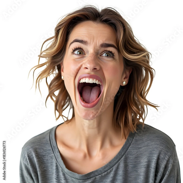 Obraz Crazy woman shouts isolated