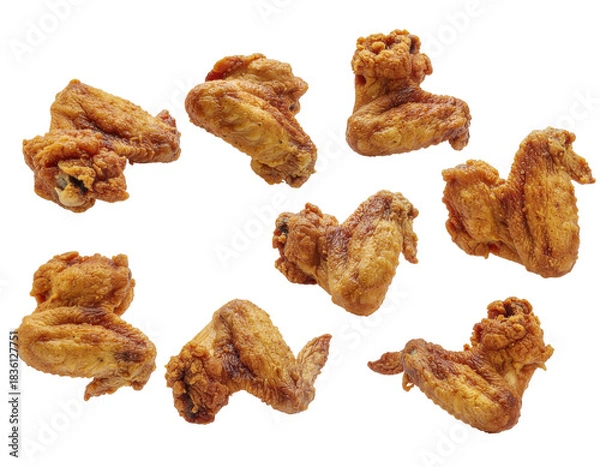 Fototapeta Crispy Fried Chicken Wings Placed on a Transparent Background Ready for Serving or Sale