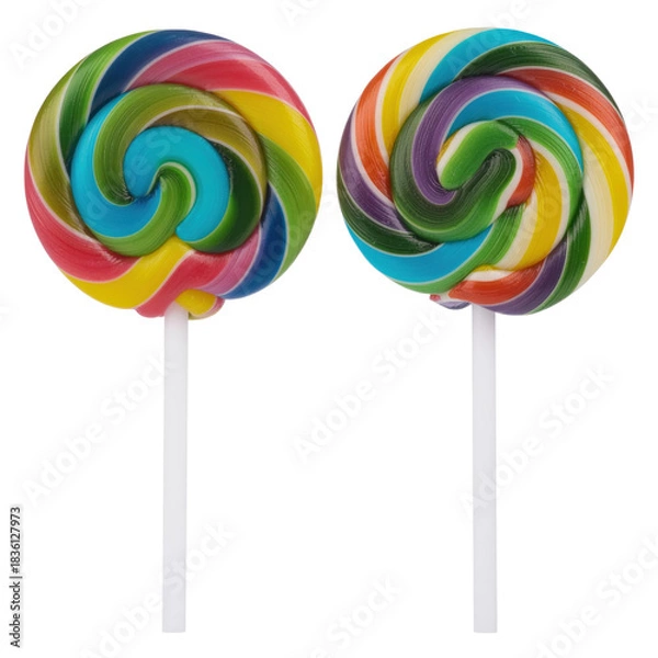 Fototapeta Colorful Spiral Lollipops on White Sticks Set Against a Transparent Background
