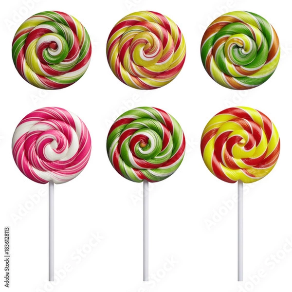 Fototapeta Colorful Swirl Lollipops in Various Patterns on a Transparent Background
