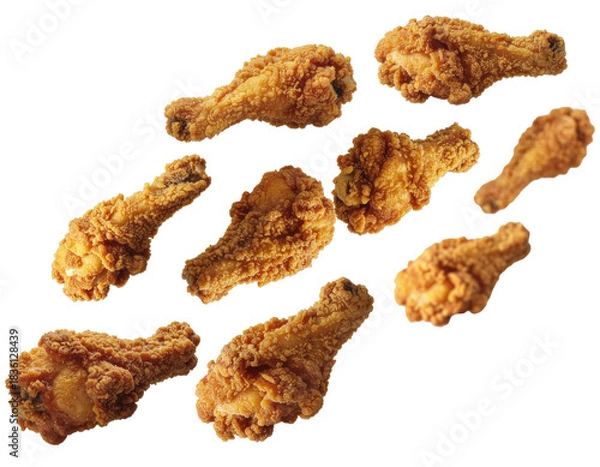 Fototapeta Assorted Crispy Fried Chicken Wings Arranged on a Transparent Background Ready for Serving