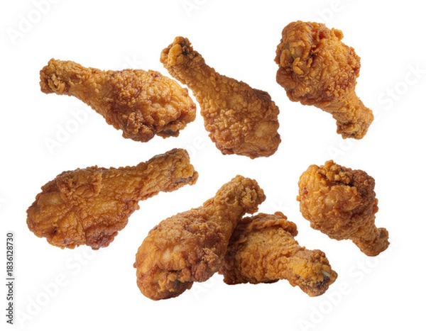 Fototapeta Plate of Crispy Fried Chicken Drumsticks on Transparent Background Ready for Delicious Sharing