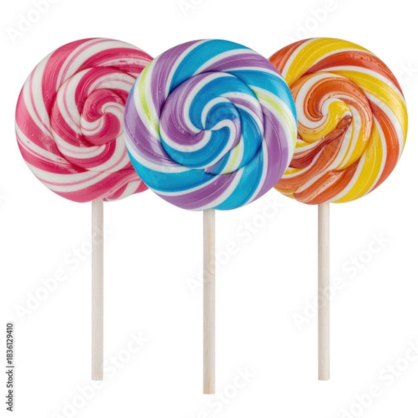 Fototapeta Colorful Assorted Spiral Lollipops on Sticks Against a Transparent Background