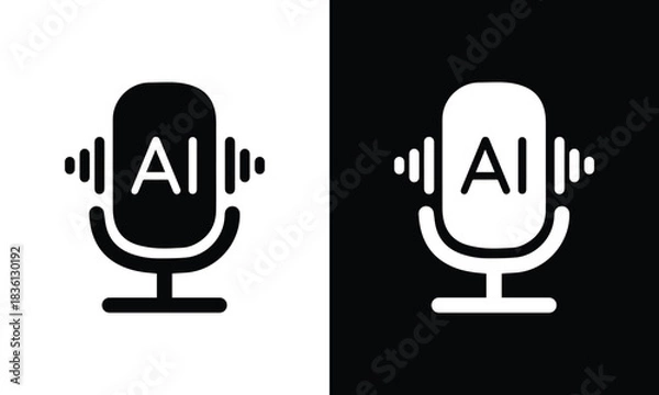 Fototapeta Ai voice generator black icon isolated. PNG with transparent background. Clipping path. Flat lay. Ai Voice icon. vector illustration eps file. 