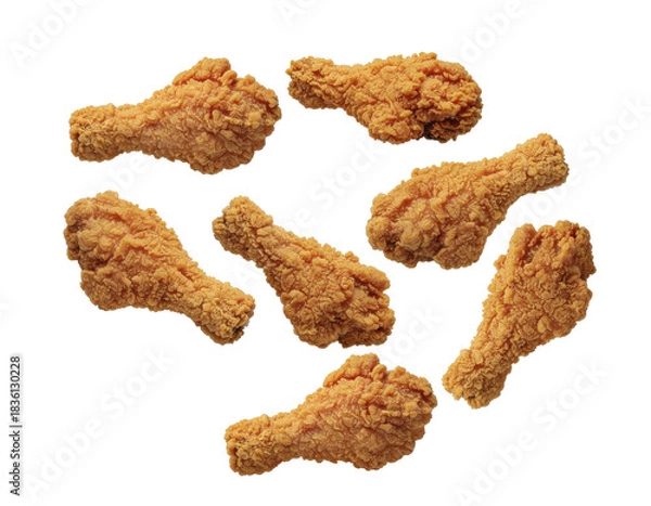 Fototapeta Golden Brown Fried Chicken Drumsticks Piled Together on a Transparent Background