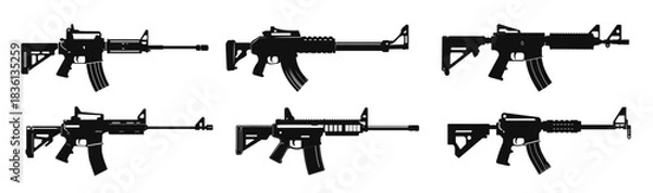 Fototapeta weapon silhouette vector set machine gun silhouettes bundle
