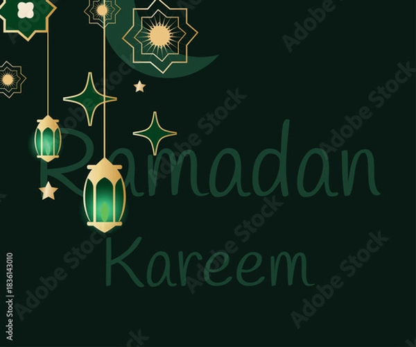 Obraz Ramadan Kareem islamic celebration card. Lantern, star, moon. Vector illustration