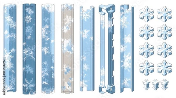 Obraz Modular snow decoration kit with seamless tileable strips, end caps, L-shape corners, door frame edges 