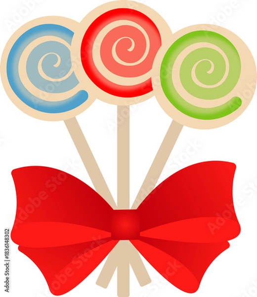 Fototapeta Colorful Lollipops with Red Bow Illustration