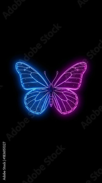 Obraz Neon butterfly on black background