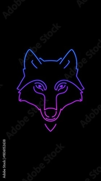 Obraz Flat Logo Wolf Neon Style on a Black Background