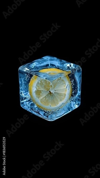 Obraz Lemon Slice Frozen in Ice Cube