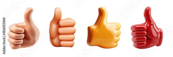 Fototapeta Set of 3D glossy thumbs up icons isolated on transparent background png