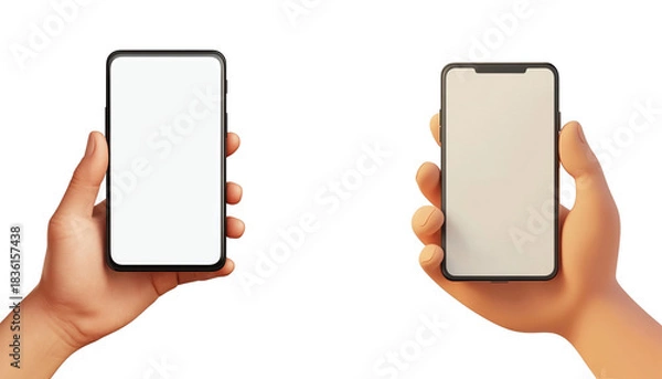 Fototapeta 3D hand holding smartphones with blank screens isolated on transparent background png