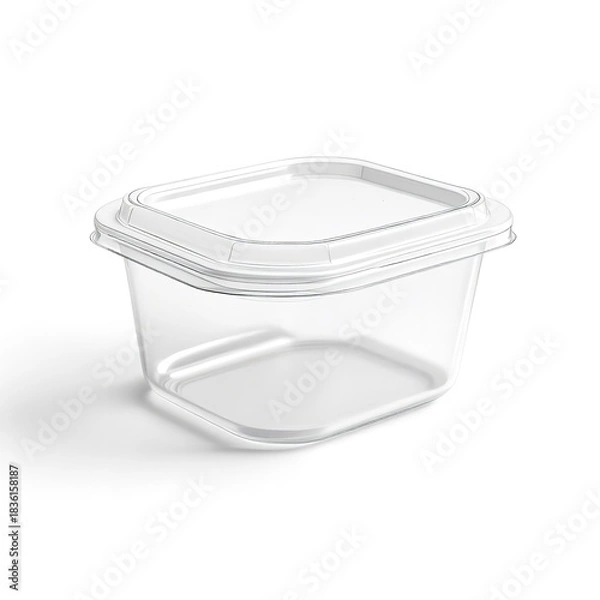 Fototapeta Clear plastic food container with lid square reusable storage container for kitchen organization and meal prep