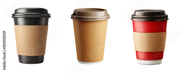 Fototapeta Coffee cups in different colors isolated on transparent background png