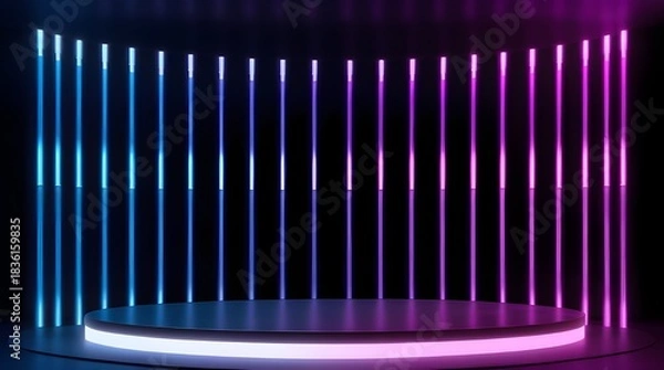 Obraz 3d abstract neon light podium background