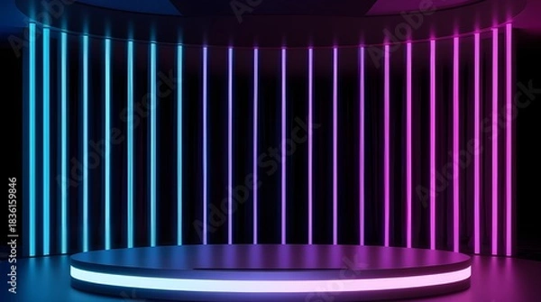 Obraz 3d abstract neon light podium background
