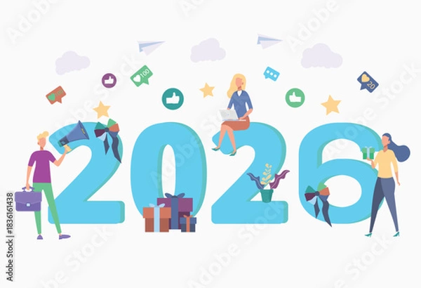 Fototapeta Happy new year 2026. New year of new discoveries and achievements.