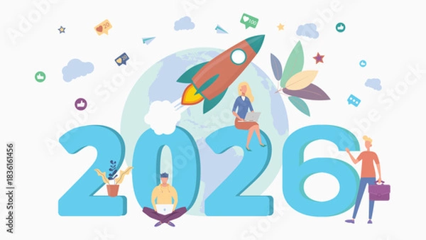 Fototapeta Happy new year 2026. New year of new discoveries and achievements.