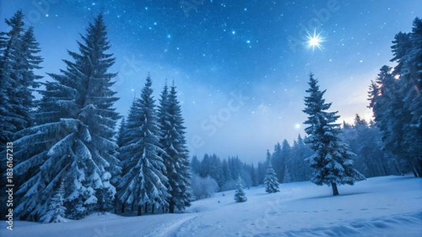 Obraz Starlit Snowy Forest