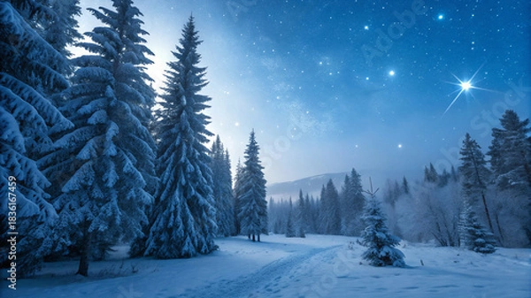 Obraz Starlit Snowy Forest
