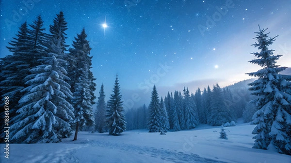 Obraz Starlit Snowy Forest
