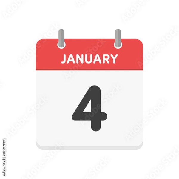 Obraz 1月4日･JANUARY 4の日めくりカレンダーのアイコン - 1/4の日付入りシンプルな英語の暦