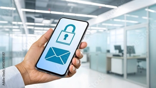 Fototapeta Person holding smartphone displaying encrypted email interface