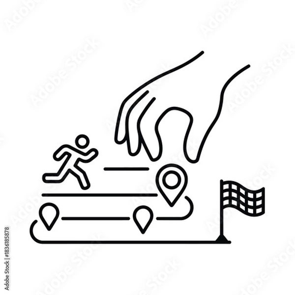 Fototapeta Hand guiding runner along a path to a finish line