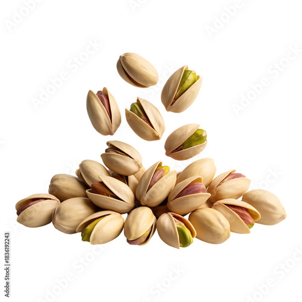 Fototapeta Heap of pistachios with open shells and green kernels nutritious snack food ingredient healthy source of protein vegetarian delicacy