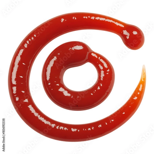 Fototapeta Ketchup swirl top view on transparent background with glossy texture used as condiment or ingredient for hamburgers and sandwiches