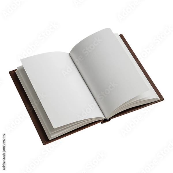 Fototapeta Open Blank Notebook with White Pages Leather Cover for Writing Journaling Sketching Education Office Supplies Stationery