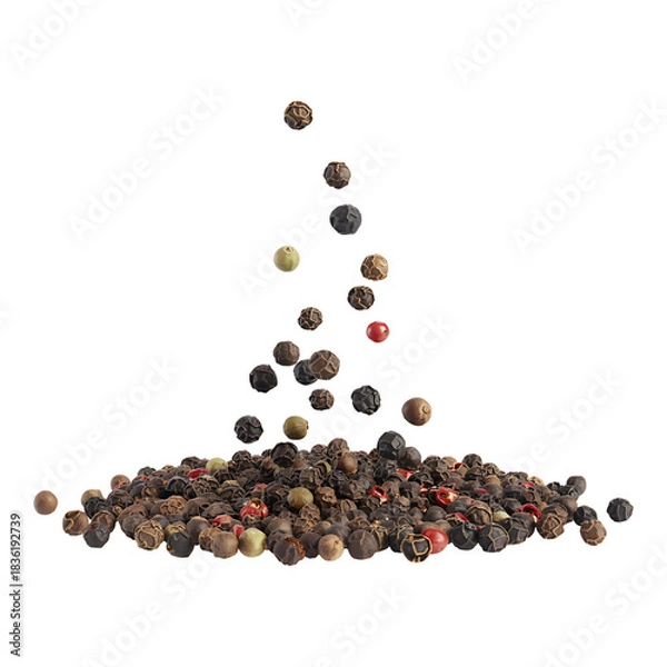 Fototapeta Pile of Falling Variety of Peppercorns Exhibiting Diverse Aromas Presenting Culinary Spices for Flavorful Cooking Seasoning