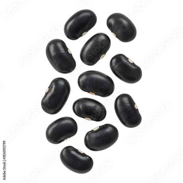 Fototapeta Scattered Black Beans Isolated on Transparent Background Showcasing Legume Used in Culinary Dishes and Vegan Cooking Styles