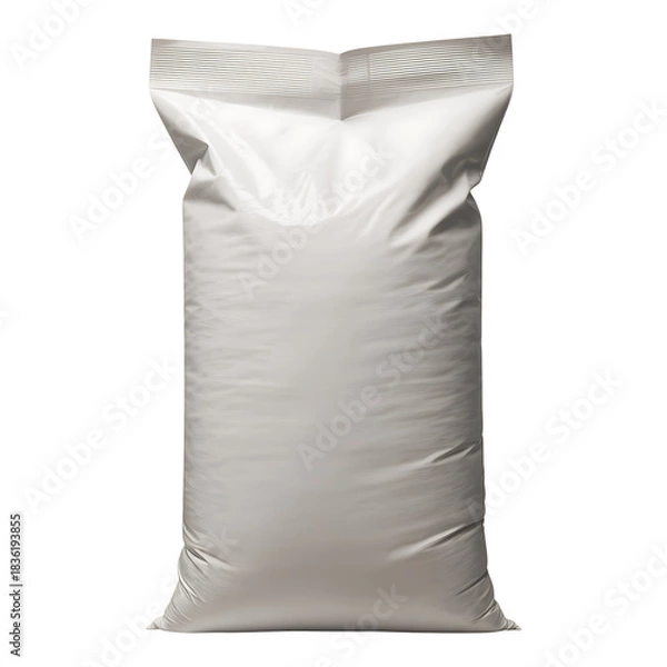 Fototapeta Sealed plastic bag filled with solid substance for food packaging or product packing template against transparent background mockup blank pouch