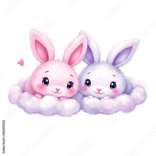 Obraz Kawaii Cloud-Shaped Animal Watercolor Clipart – Pastel Cute Cloud Panda, Bunny, Hedgehog, Owl, Fox, Seal, Kitten, Lamb, Elephant & Penguin – Soft Fluffy Pastel Creatures PNG