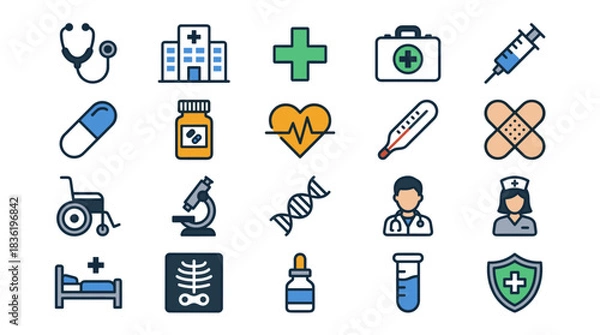 Obraz Healthcare Vector Icon Sheet File – Medical Hospital Line Icons