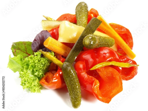 Obraz Vegetables - Mixed pickled Vegetables on white Background