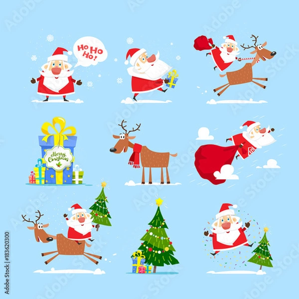 Fototapeta Collection of Santa Claus. Merry Christmas set. Vector