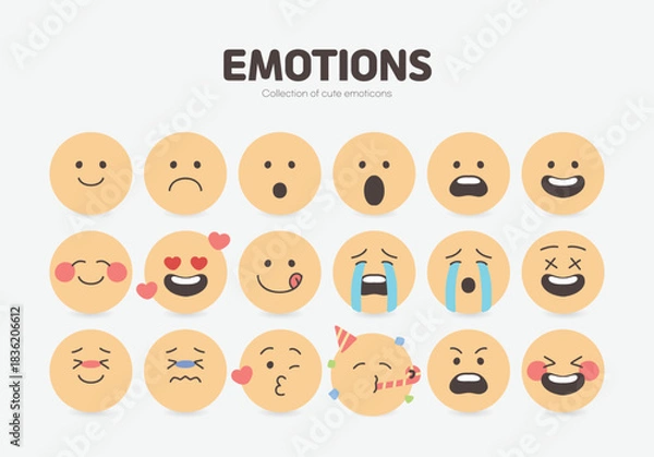 Fototapeta 노란 도형의 다양한 감정 표현 일러스트