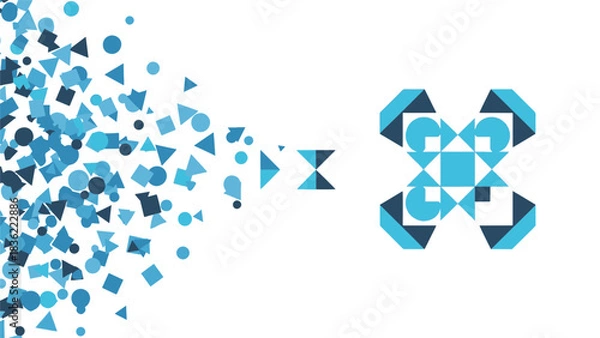 Fototapeta Abstract graphic depicting the dynamic flow and organization of disparate geometric elements, culminating in a structured, complex symmetrical design
