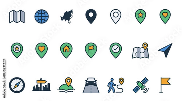 Obraz Map and Navigation Vector Icon Sheet File – Location GPS Direction Icons
