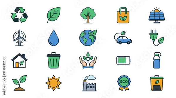 Obraz Eco and Sustainability Vector Icon Sheet File – Green Environment Energy Icons