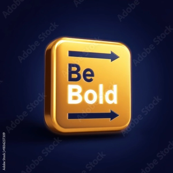 Fototapeta Glowing golden square with message, arrows, and dark blue backdrop